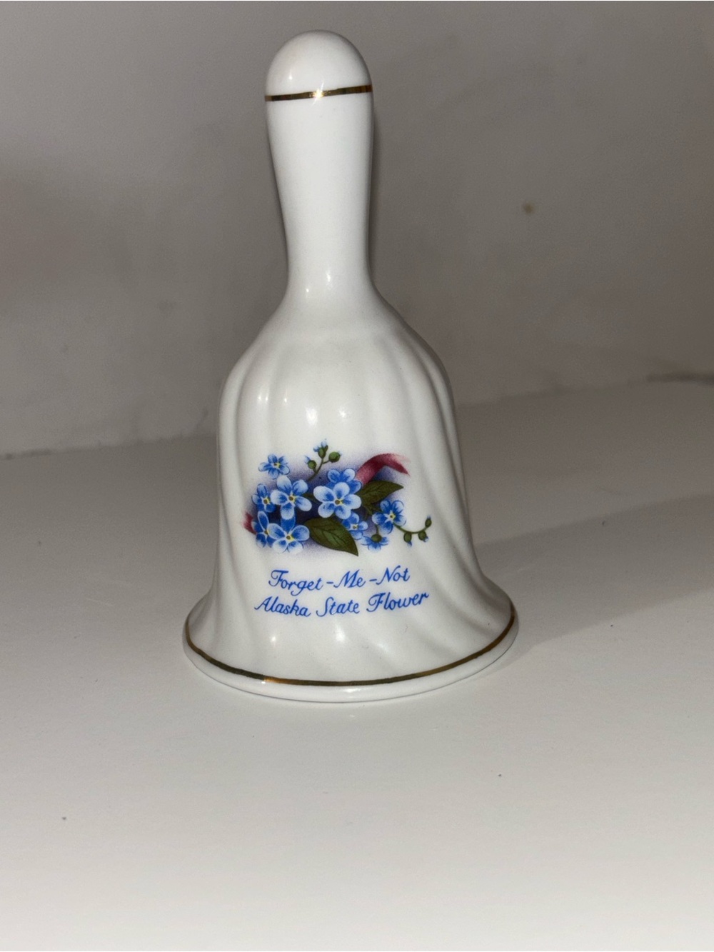 Porcelain Forget-Me-Not Alaska State Flower Bell - White with Blue Floral